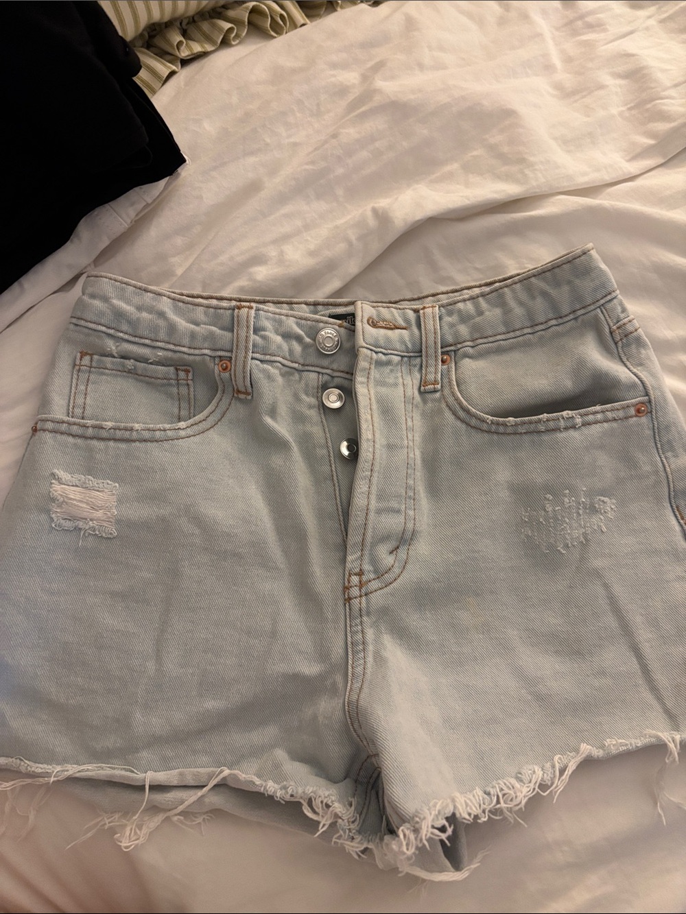 wild fable Light Blue Distressed Denim Button-Fly Shorts